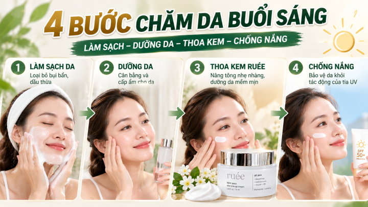 4 Bước Chăm Da Buổi Sáng